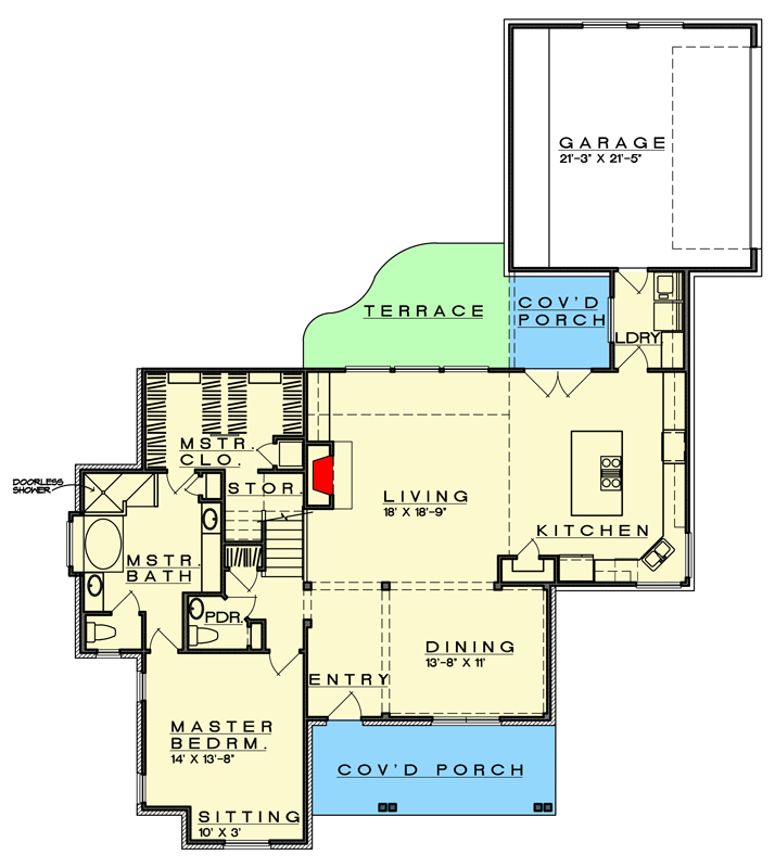 Plan 333016JHB: 2-Story Hill Country Home Plan with Stacked Front Porch - Floor Plan - Main Level - Country, Hill Country