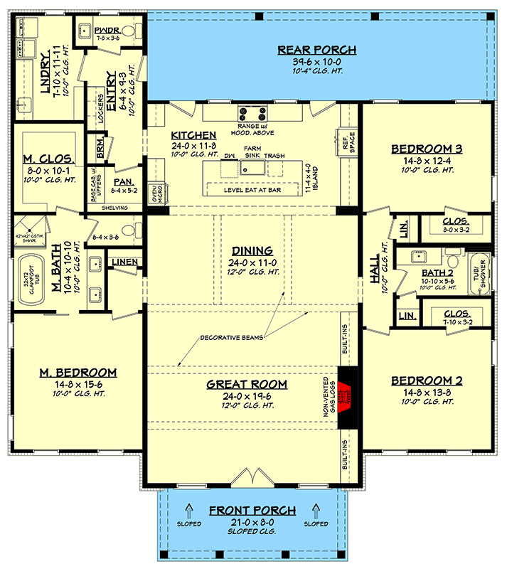 Plan 51888HZ: 3-Bed Modern Farmhouse Plan Just Under 2,500 Square Feet - Floor Plan - Main Level - Country, Farmhouse, Modern Farmhouse, New American, Southern