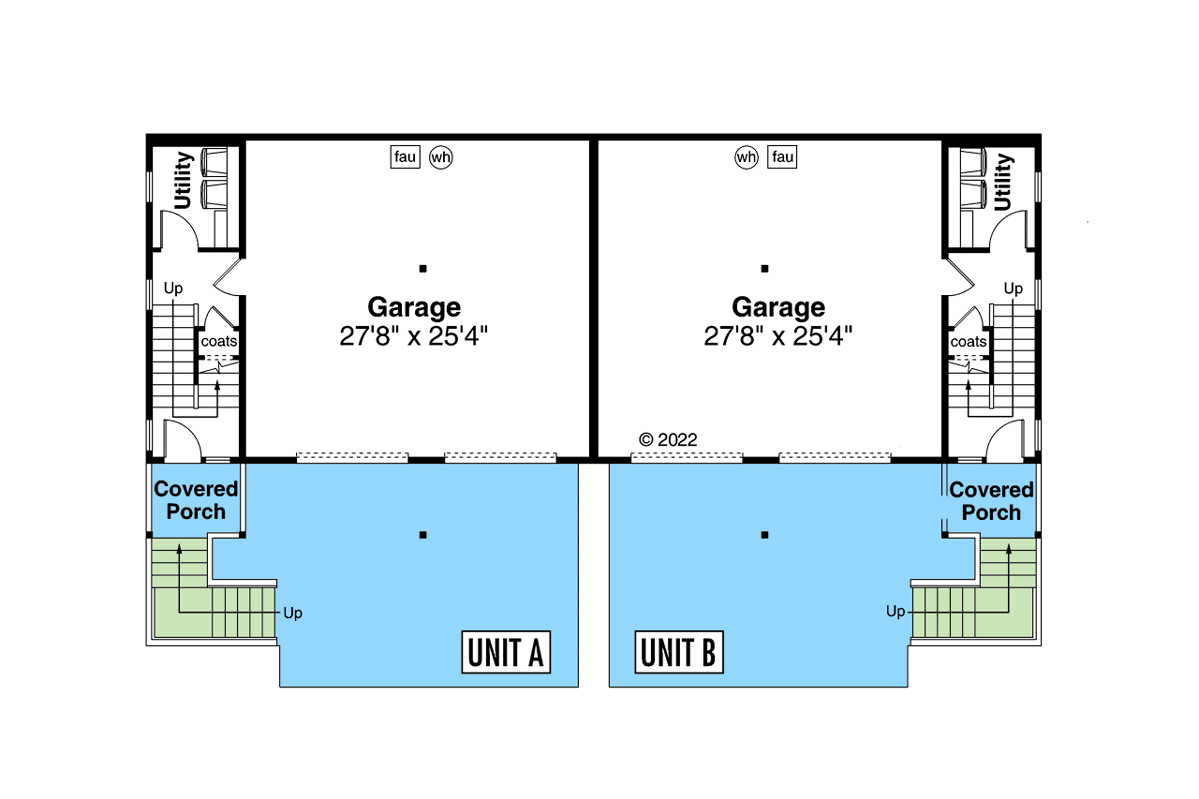 Plan 72318DA: Two Unit Modern Home Plan with Upstairs Living - Floor Plan - Lower Level - Contemporary, Modern