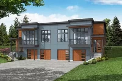 Two Unit Modern Home Plan with Upstairs Living