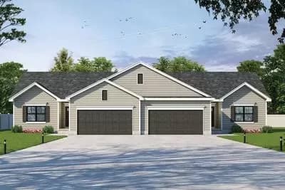 Duplex House Plan with 3 Clustered Bedrooms and a 2-Car Garage - 1176 Sq Ft Each