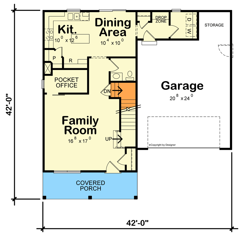 Plan 42705DB: 3-Bed House Plan with Optional Upstairs Laundry - Floor Plan - Main Level - Traditional