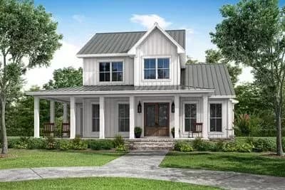 Board and Batten Farmhouse with Dining Room with Front and Rear Porch Access