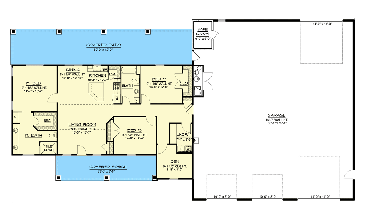 Plan 135085GRA: 3-Bed Barndominium with Oversized 4-Car Garage - 1896 Sq Ft - Floor Plan - Main Level - Barndominium, Country, Ranch, Rustic