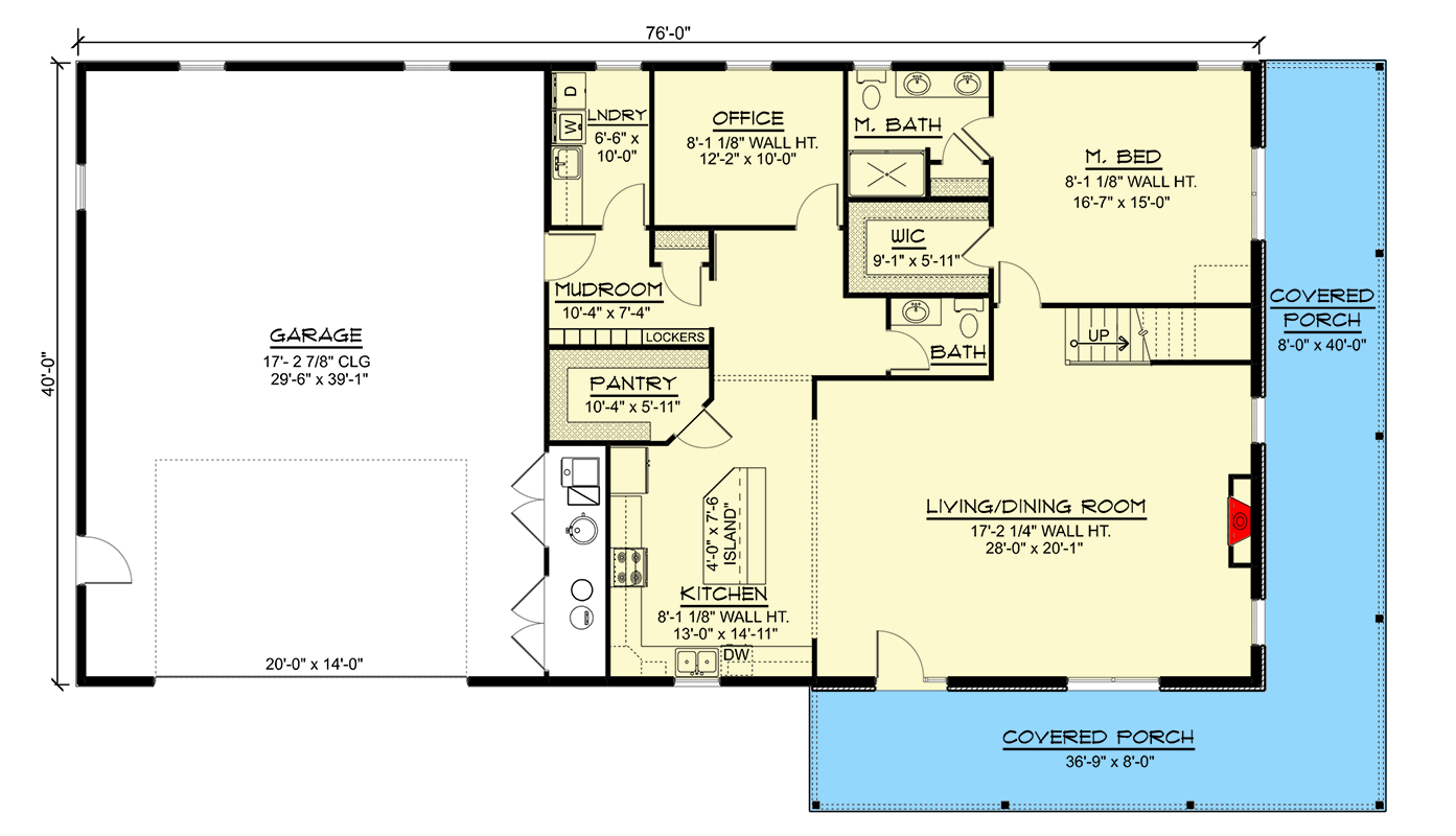 Plan 135086GRA: 2-Story Barndominium with Loft and Home Office - 3033 Sq Ft - Floor Plan - Main Level - Barndominium