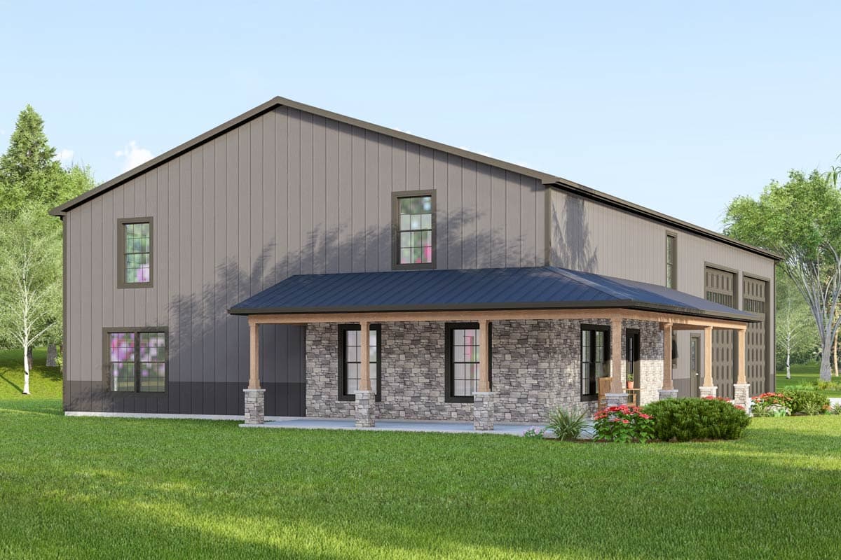 Plan 135087GRA: 5-Bed Barndominium with Wraparound Porch - 3484 Sq Ft - Image #5 - Barndominium, Country