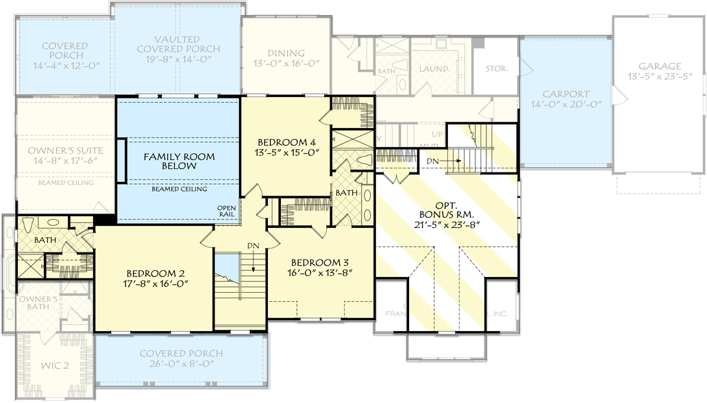 Plan 710414BTZ: New American Farmhouse with 2-story Family Room and a Porte-cochere - Floor Plan - 2nd Floor - Acadian, Modern Farmhouse, New American, Southern, Traditional