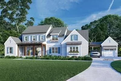 New American Farmhouse with 2-story Family Room and a Porte-cochere