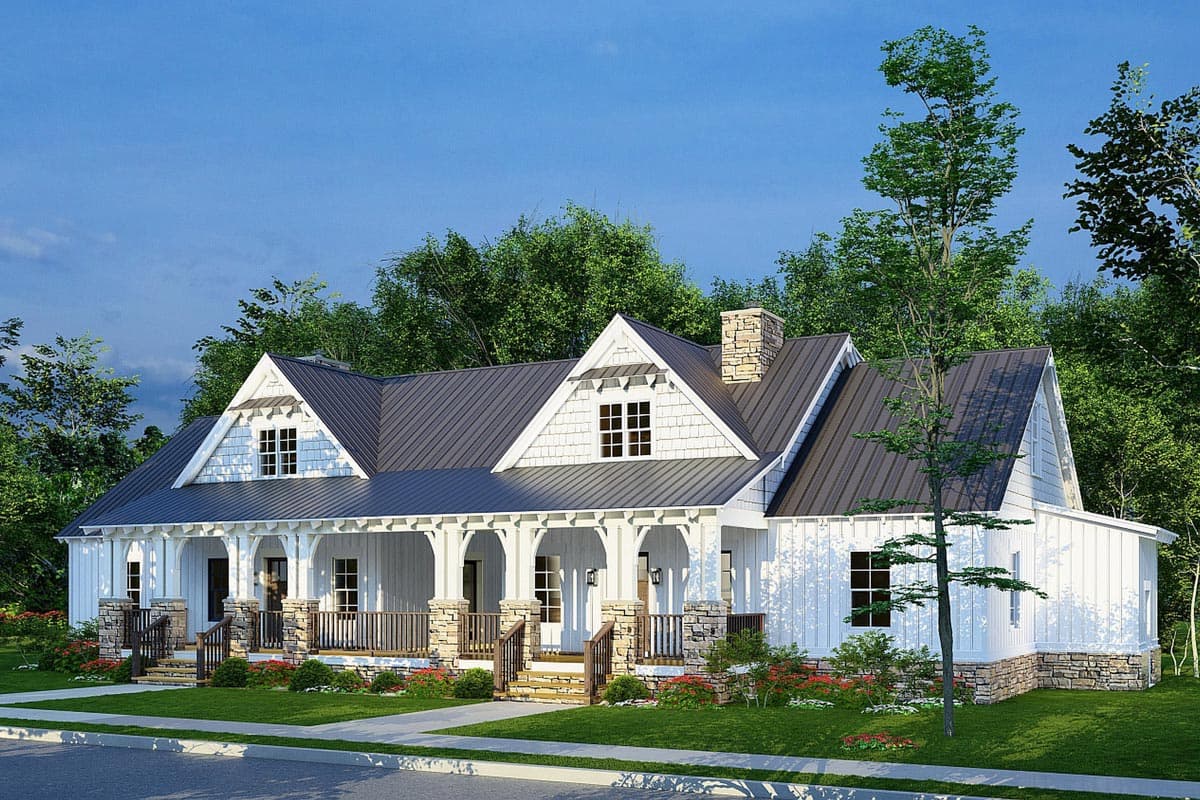 Plan 70738MK: Modern Farmhouse Duplex with Shared Breezeway and Front and Rear Porches - 4 Bed 1703 Sq Ft Units - Image #4 - Country, Farmhouse, Modern Farmhouse, New American