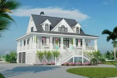 Low Country Home Plan with 6'-deep Wraparound Porch