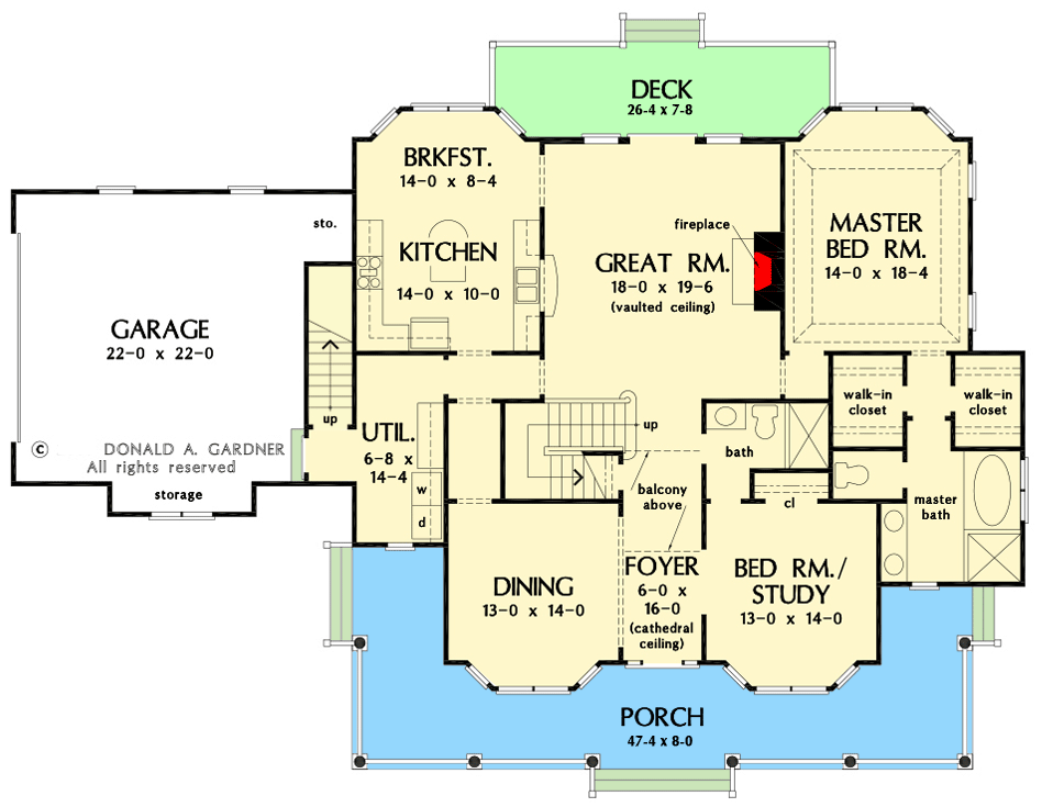 Plan 444264GDN: Classic 2-Story Home Plan with Wraparound Porch - Floor Plan - Main Level - Country, Farmhouse, Southern