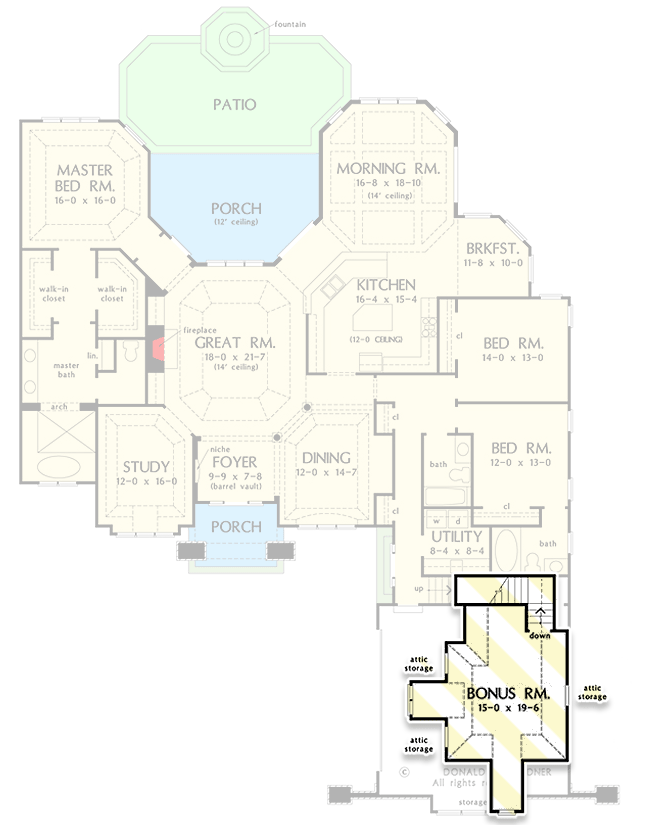 Plan 444270GDN: 3-Bed Home Plan with European Influences - Floor Plan - Bonus Room - European