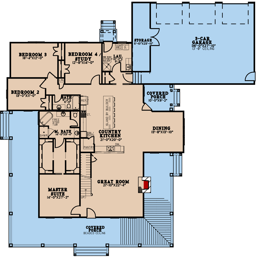 Plan 70739MK: Modern Farmhouse with Wraparound Porch and a 3-Car Rear-Facing Garage - 2663 Sq Ft - Floor Plan - Main Level - Country, Farmhouse, Modern Farmhouse, New American