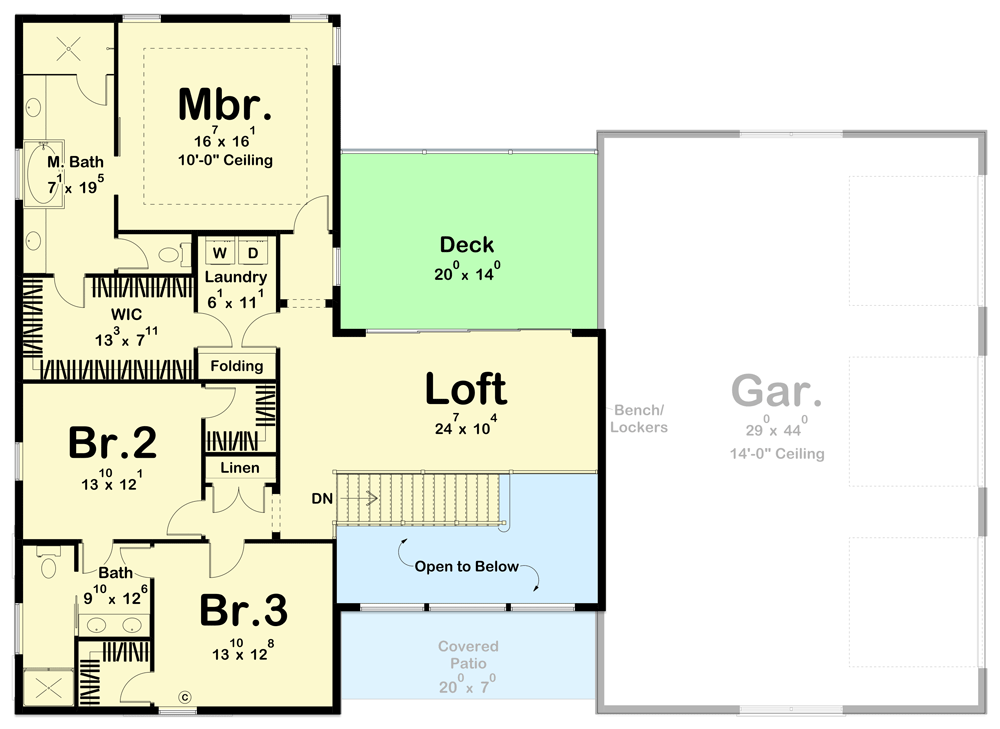 Plan 623076DJ: Transitional Modern Farmhouse with Two Fireplaces and Convenient Upstairs Laundry - Floor Plan - 2nd Floor - Barndominium, Contemporary, Modern Farmhouse, New American, Transitional