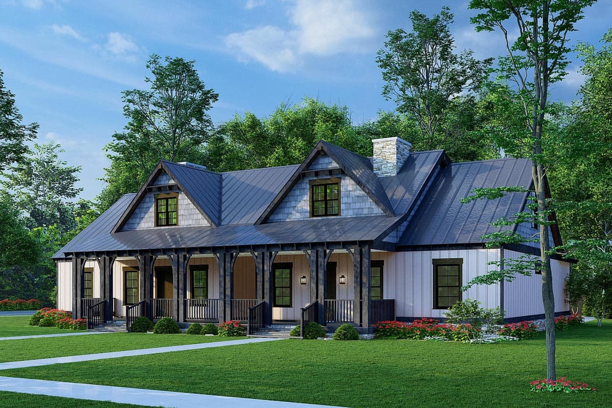 Plan 70740MK: Rustic Duplex House Plan with 2-Story Great Room with Sleeping Loft - 1292 Sq Ft 3-Bed Units - Image #4 - Country, Craftsman, New American, Rustic