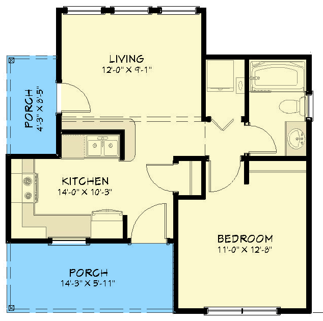 Plan 430817SNG: 500 Square Foot Smart-sized One-bedroom Home Plan - Floor Plan - Main Level - Cabin, Cottage, Country, Rustic