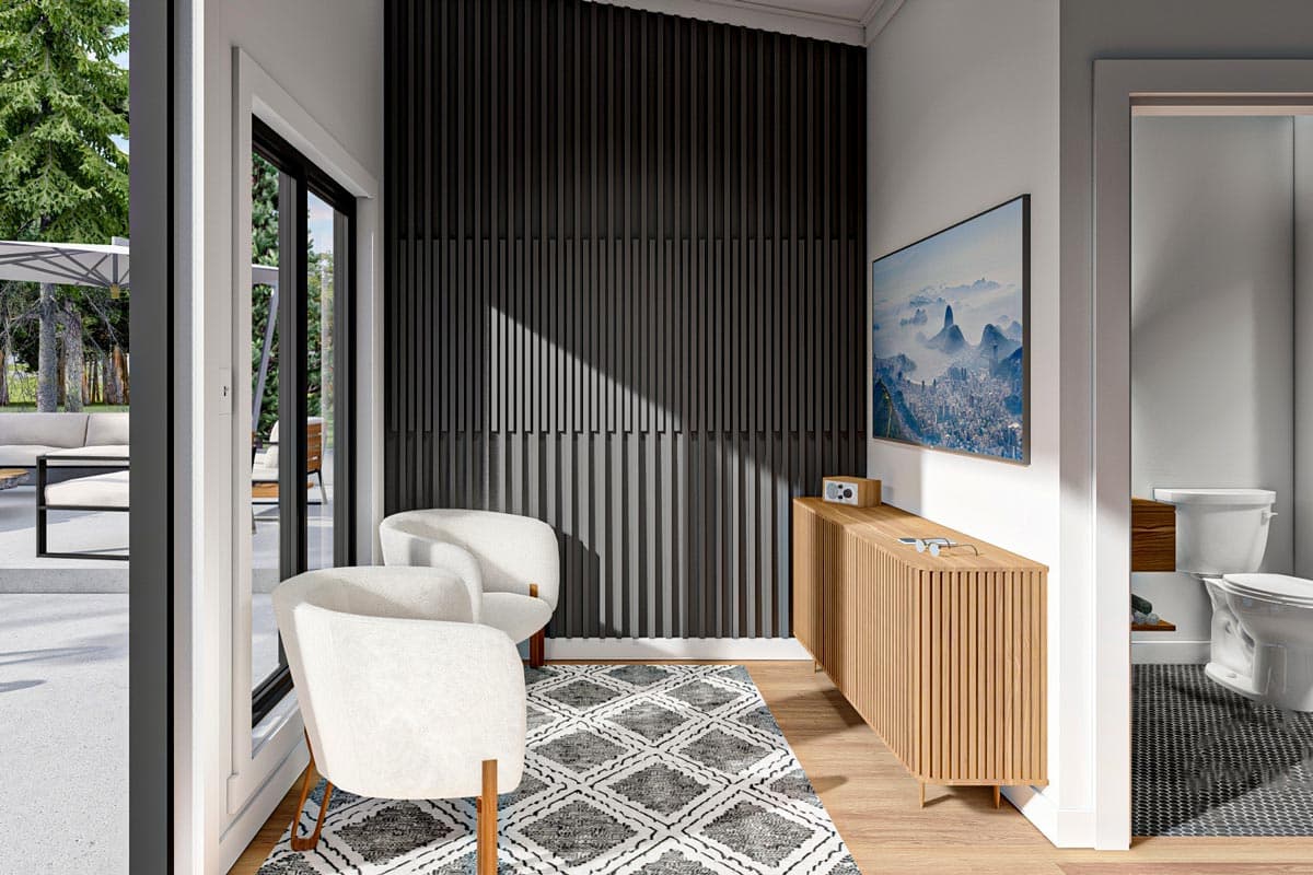 Plan 623077DJ: Pool House with Kitchen, Bathroom and Changing Area - 402 Sq Ft - Image #7 - Contemporary, Mid Century Modern, Modern