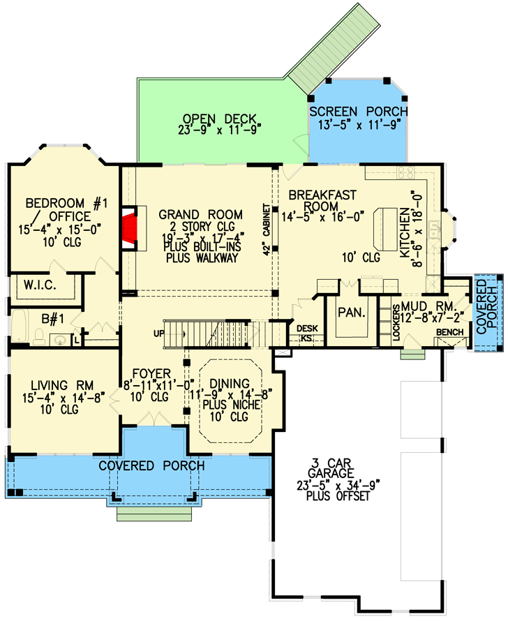 Plan 25729GE: 4-Bed French Country Home Plan with Option to Finish Lower Level - Floor Plan - Main Level - Country, European, French Country, Southern