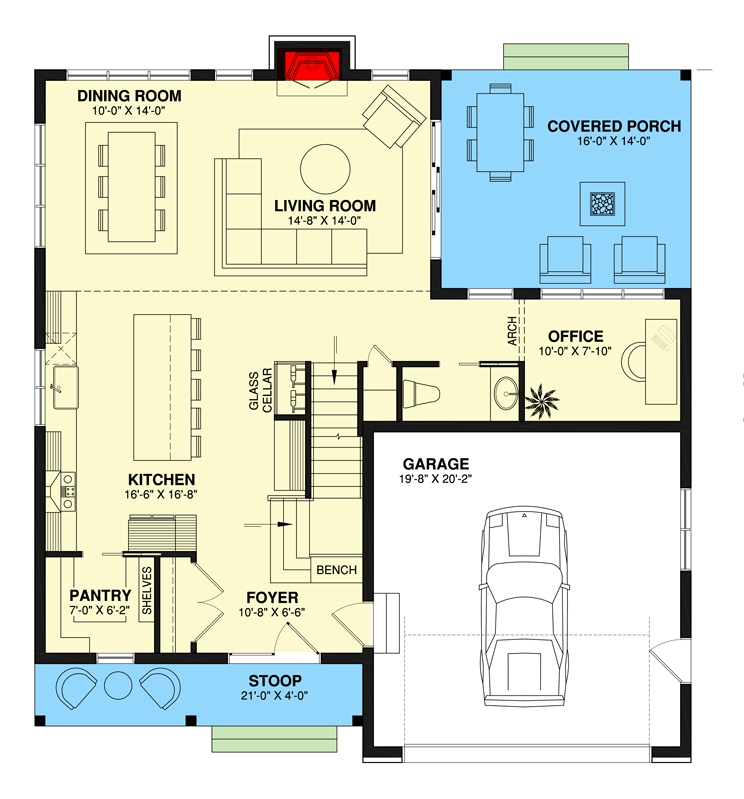 Plan 22626DR: 3-Bed New American Farmhouse Plan with 2-story Great Room and Home Office - 2219 Sq Ft - Floor Plan - Main Level - Country, Farmhouse, Modern Farmhouse, New American, Northwest