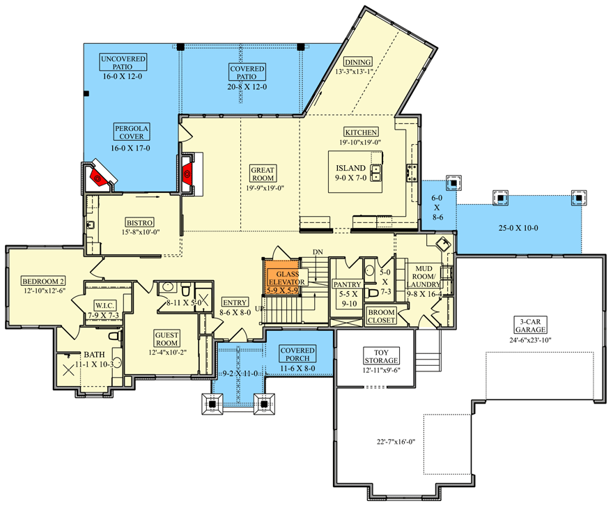 Plan 95145RW: Mountain Craftsman Plan with Glass Elevator and Second Level Dedicated to Homeowner - Floor Plan - Main Level - Craftsman, Mountain, Northwest, Shingle
