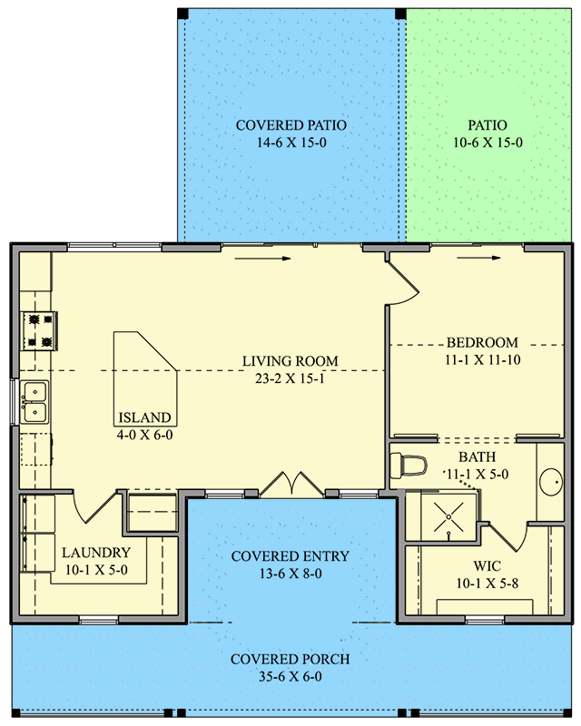 Plan 95146RW: One-bed Craftsman Guest House Plan with Vaulted Living Room - Floor Plan - Main Level - Country, Craftsman, New American