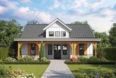 One-bed Craftsman Guest House Plan with Vaulted Living Room