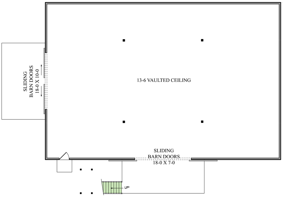 Plan 95147RW: Country Barn with Loft and Upstairs Deck - Floor Plan - Main Level - Barndominium, Country, Farmhouse, Rustic