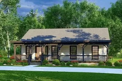 Simple Rustic Cabin with 8'-Deep Front Porch