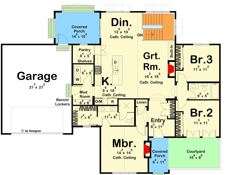 Plan 623078DJ: Transitional House Plan with Stucco Exterior and Steep Rooflines - Floor Plan - Main Level - Contemporary, Cottage, Country, European, Transitional