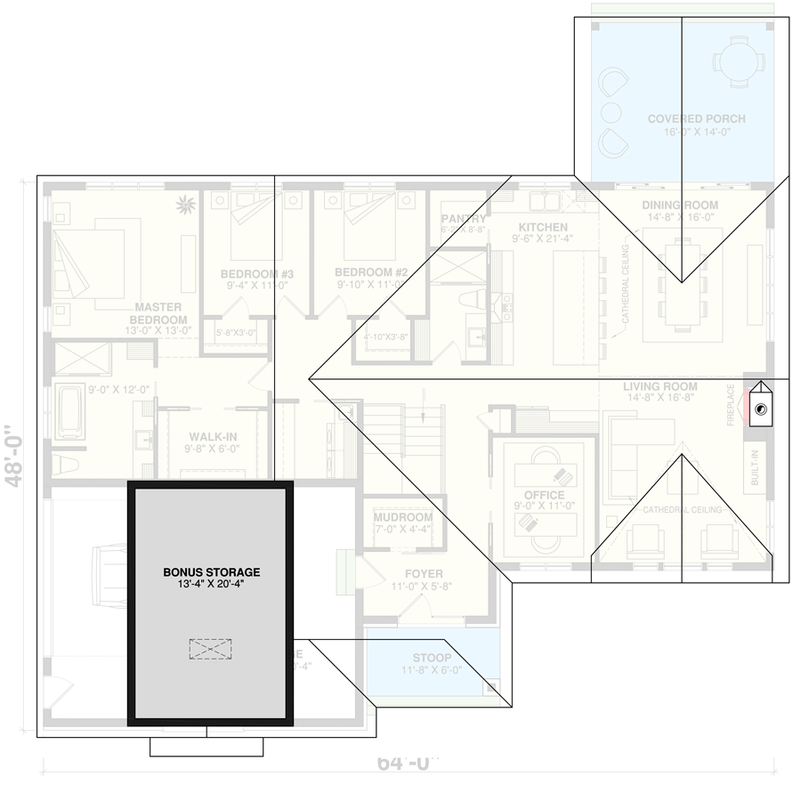 Plan 22632DR: One-level Modern Farmhouse Plan with Office and Covered Porch - Floor Plan - Unfinished Storage Above Garage - Country, Farmhouse, Modern Farmhouse, New American, Ranch