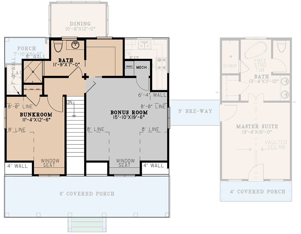 Plan 70742MK: Country Cottage with Bunk Room and a Very Private Master Suite - 1649 Sq Ft - Floor Plan - Second Level - Cottage, Country, Farmhouse, Rustic, Vacation