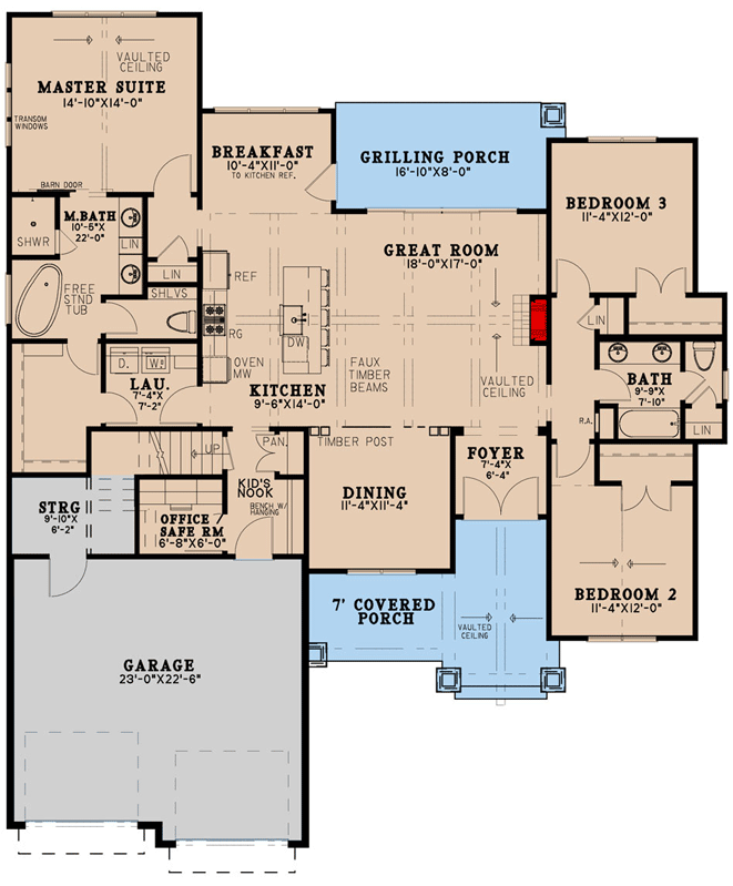 Plan 70743MK: New American Bungalow with Grilling Porch - 1958 Sq Ft - Floor Plan - Main Level - Bungalow, Country, Craftsman, New American
