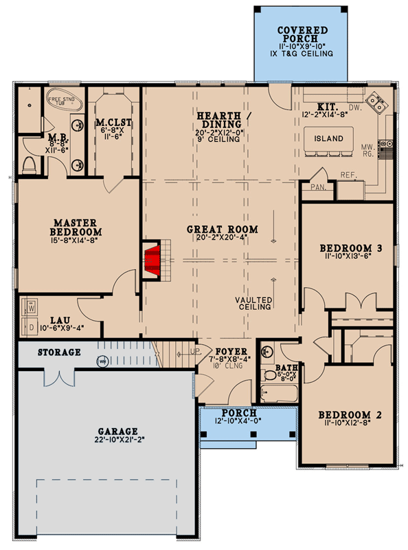 Plan 70744MK: Painted Brick One-Story Home Plan with Upstairs Expansion - 2019 Sq Ft - Floor Plan - Main Level - Bungalow, Craftsman, European, Rustic, Traditional, Transitional
