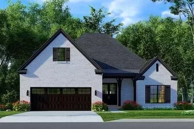 Painted Brick One-Story Home Plan with Upstairs Expansion - 2019 Sq Ft