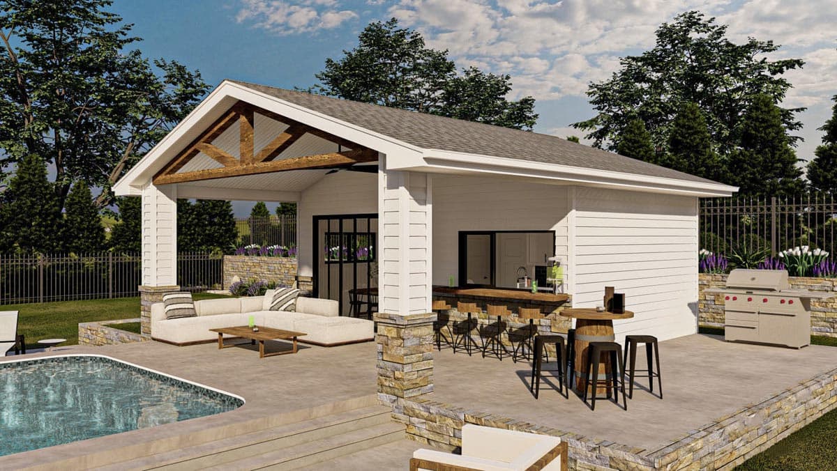 Plan 623079DJ: Pool House with 288 Square Foot Covered Patio - Image #4 - Country, Craftsman, New American