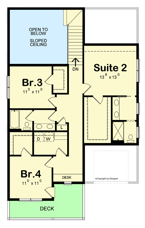 Plan 42711DB: Narrow Northwest House Plan with Tandem Garage - Floor Plan - 2nd Floor - Contemporary, Modern, Northwest