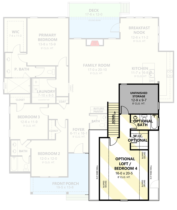 Plan 260017RVC: 3-Bed New American Home Plan with Optional Loft - Floor Plan - Optionally Finished Bonus - Country, Modern Farmhouse, New American