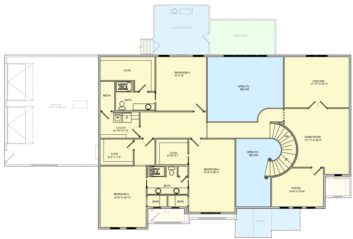 Plan 77648FB: 5-Bed Transitional House Plan with Finished Basement - Floor Plan - 2nd Floor - European, Transitional