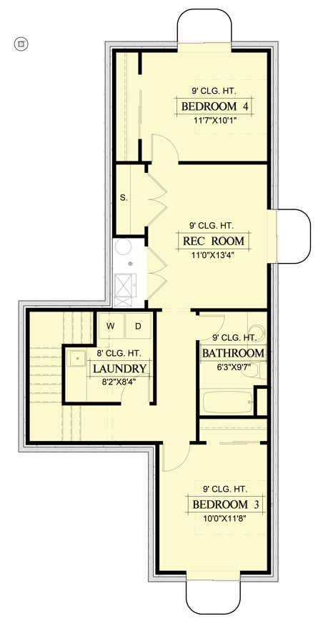 Plan 365021PED: Narrow Mid-Century Modern House Plan with Open Main Floor - Floor Plan - Lower Level - Mid Century Modern, Modern