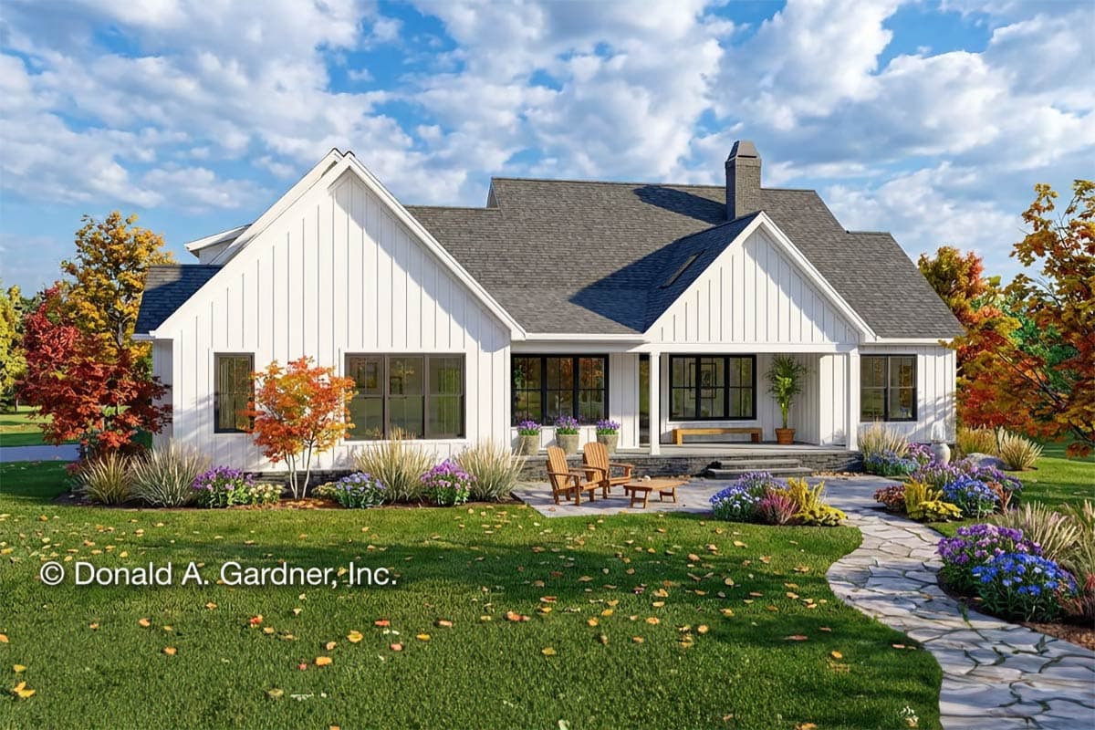 Plan 444279GDN: 4 Bed Modern Farmhouse Under 2400 Sq Ft with Home Office and Bonus Room - Image #2 - Country, Craftsman, Farmhouse, Modern Farmhouse, New American