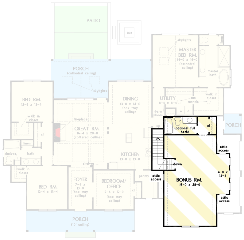 Plan 444279GDN: 4 Bed Modern Farmhouse Under 2400 Sq Ft with Home Office and Bonus Room - Floor Plan - Optionally Finished  Bonus Room - Country, Craftsman, Farmhouse, Modern Farmhouse, New American