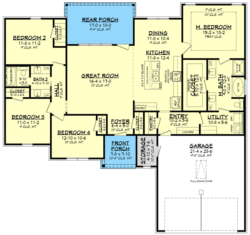 Plan 51892HZ: New American Ranch Home Plan with Master Suite with Direct Laundry Access - 1795 Sq Ft - Floor Plan - Main Level - Country, New American, Ranch, Southern, Traditional