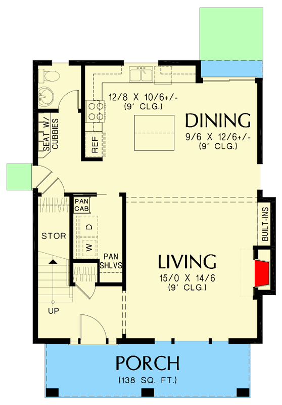 Plan 69061AM: 2-Story Home Plan with Open Main Level - 1619 Sq Ft - Floor Plan - Main Level - Country, Craftsman, Northwest, Prairie