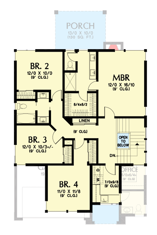 Plan 69162AM: 2-Story Northwest Home Plan with Pocket Office - Floor Plan - 2nd Floor - Contemporary, Northwest, Prairie