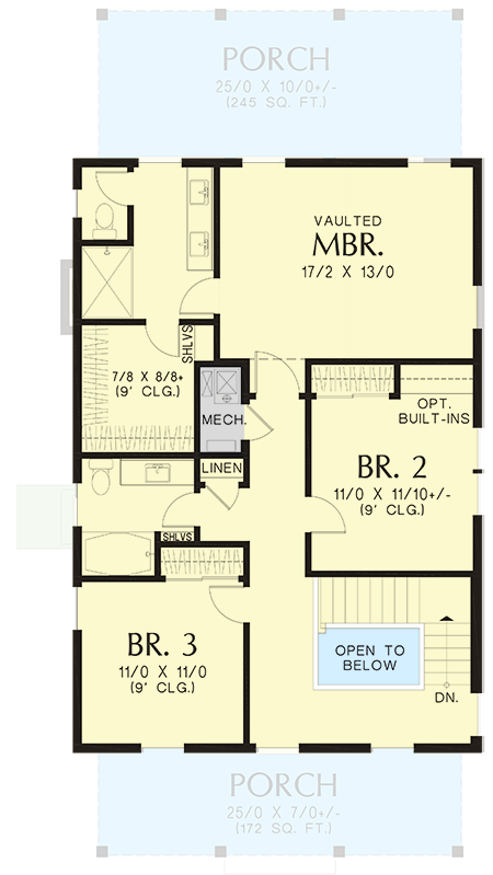 Plan 69189AM: 2-Bed Country Farmhouse Plan with Home Office and 10'-Deep Rear Porch - 2124 Sq Ft - Floor Plan - 2nd Floor - Country, Modern Farmhouse, New American