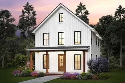 2-Bed Country Farmhouse Plan with Home Office and 10'-Deep Rear Porch - 2124 Sq Ft