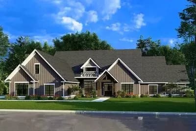 Rustic One-level 4-Bed Craftsman Home Plan with Upstairs Expansion - 4694 Sq Ft