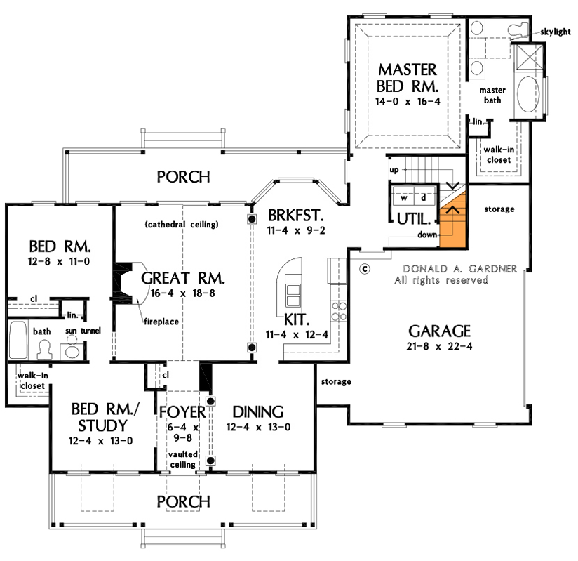 Plan 444283GDN: 3-Bed Country Home Plan with Private Master Suite - Floor Plan - Basement Option - Country, Southern, Traditional