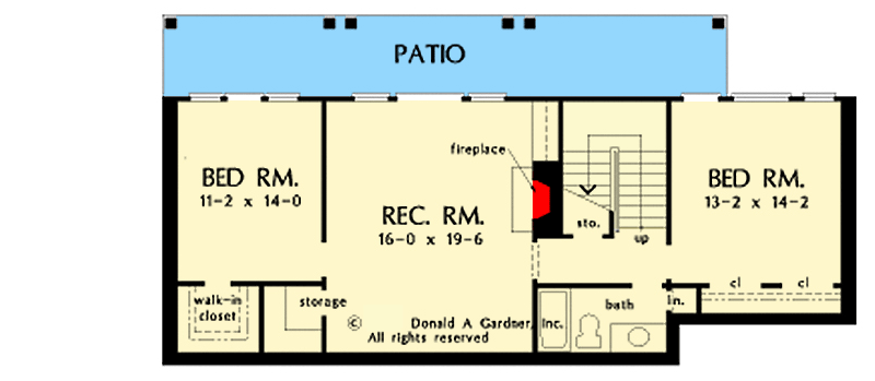Plan 444287GDN: One-Story Stone-and-Stucco House Plan on a Walkout Basement - Floor Plan - Basement - European, Ranch, Southern, Traditional