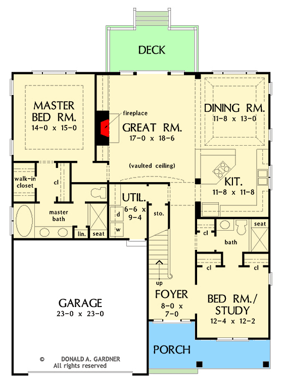 Plan 444289GDN: Traditional 4-Bed Home Plan with 2-Story Great Room - Floor Plan - Main Level - Country, Southern, Traditional